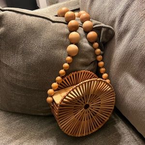Cult Gaia Luna Natural Bamboo Wooden Crossbody Beaded Circle Summer Bag Trendy
